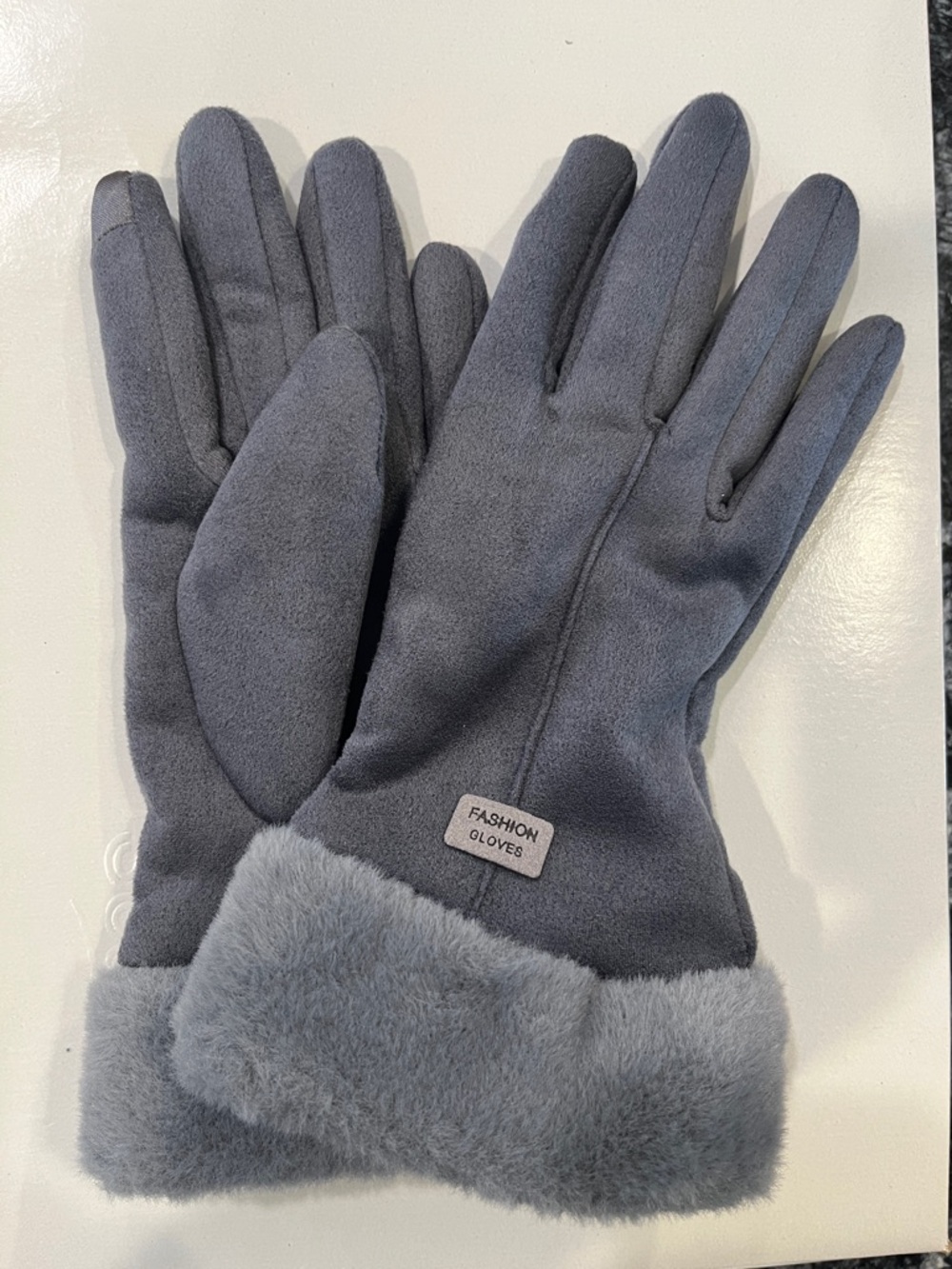 Grey Faux Suede Fur Cuff Gloves - Fashion Gloves